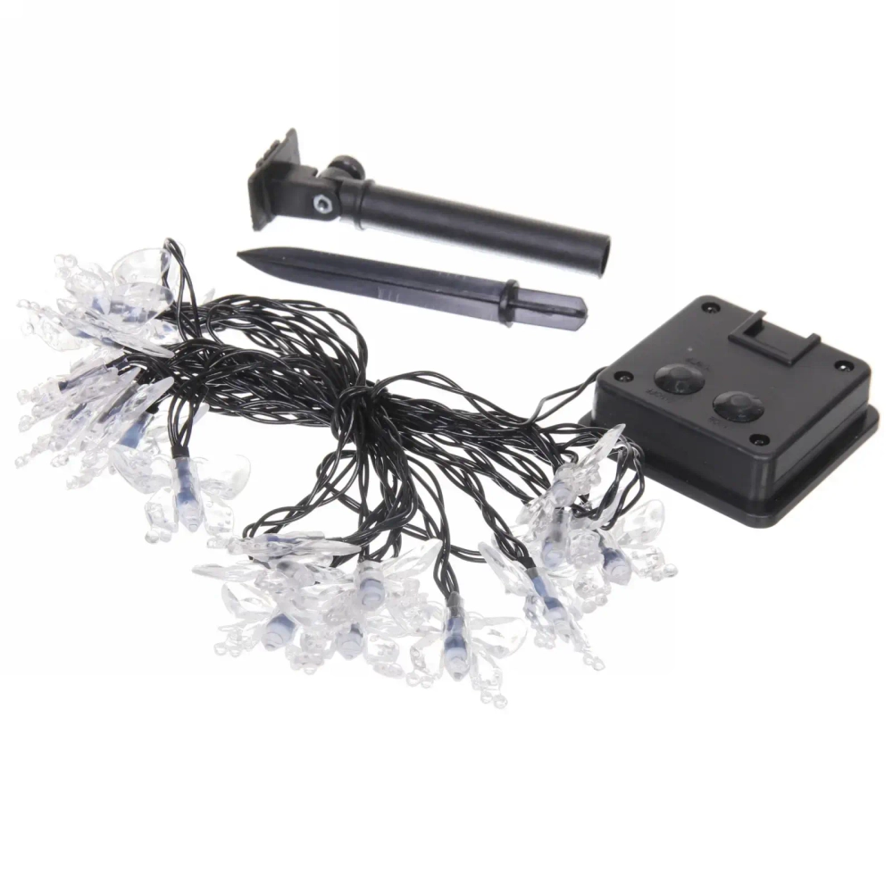 Гирлянда для улицы «Бабочка» 3 м 20 ламп LED чёрный провод, 2 реж.,IP-55, Теплый белый (солнечная батарея)