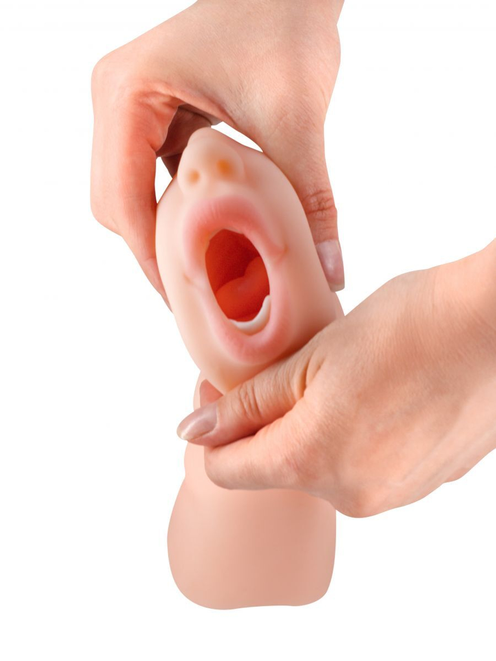 Нежный двусторонний реалистичный мастурбатор - ротик с зубками и вагина (Цвет: телесный)