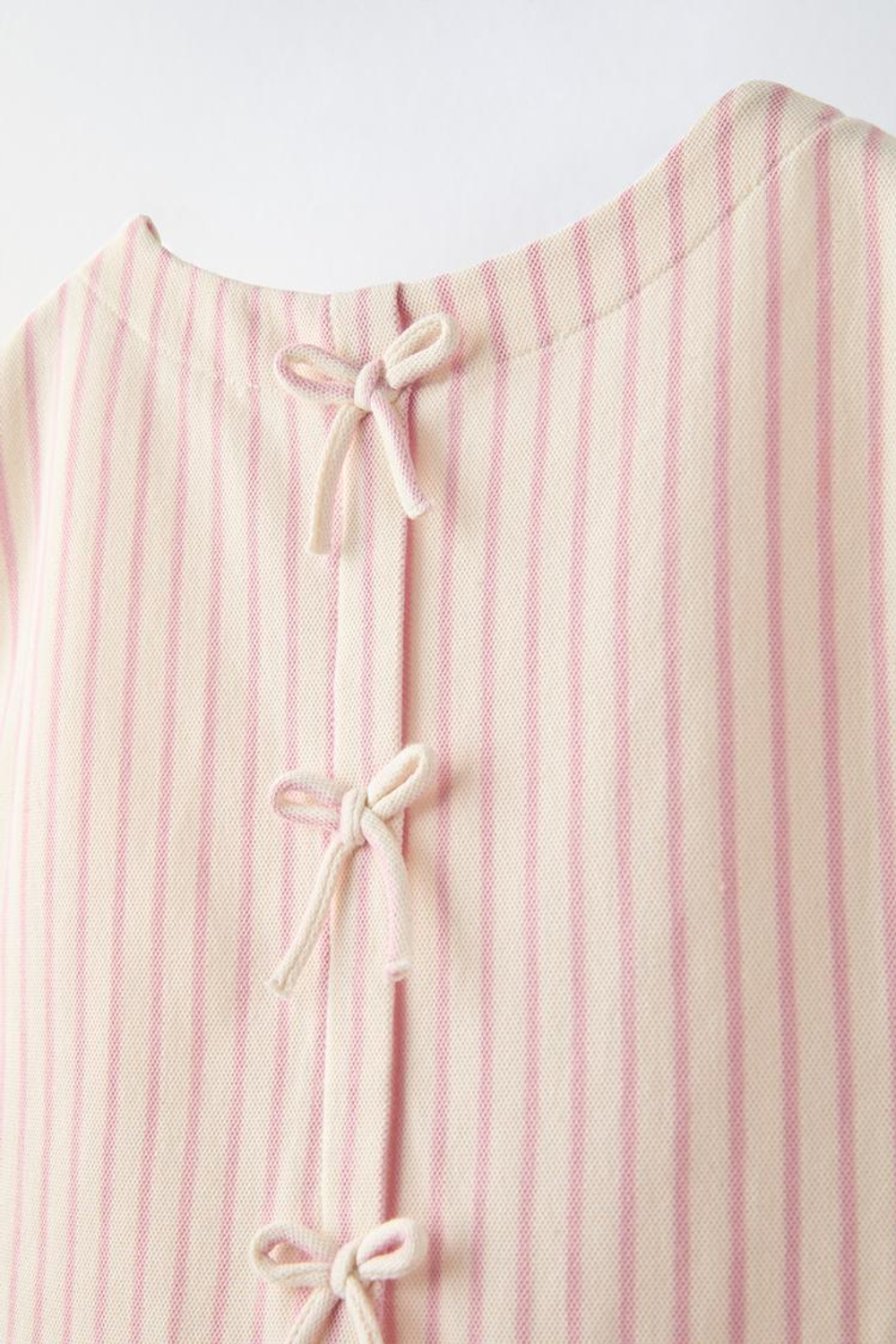 ZARA ТОП В ПОЛОСКУ С БАНТАМИ, РОЗОВЫЙ