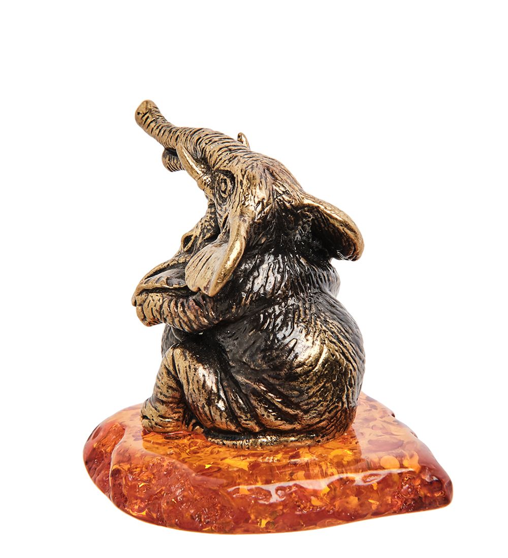 Народные промыслы AM-2251 Фигурка «Слоны» (латунь, янтарь)