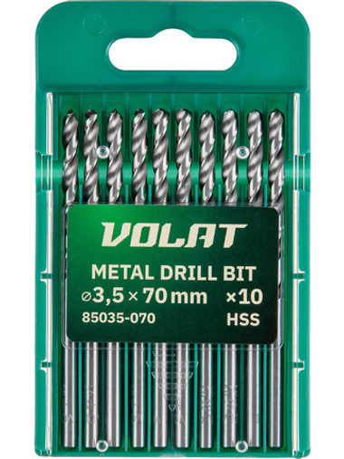 Сверло по металлу ц/х 3.5х39х70 мм HSS, комплект из 10-ти шт ВОЛАТ