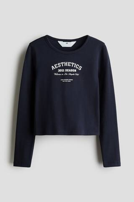 H&M Лонгслив с длинным рукавом, темно-синий