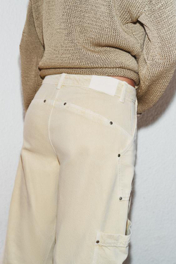 ZARA ДЖИНСЫ Z1975 BARREL КАРГО СО СРЕДНЕЙ ПОСАДКОЙ, ЦВЕТ СЛОНОВОЙ КОСТИ