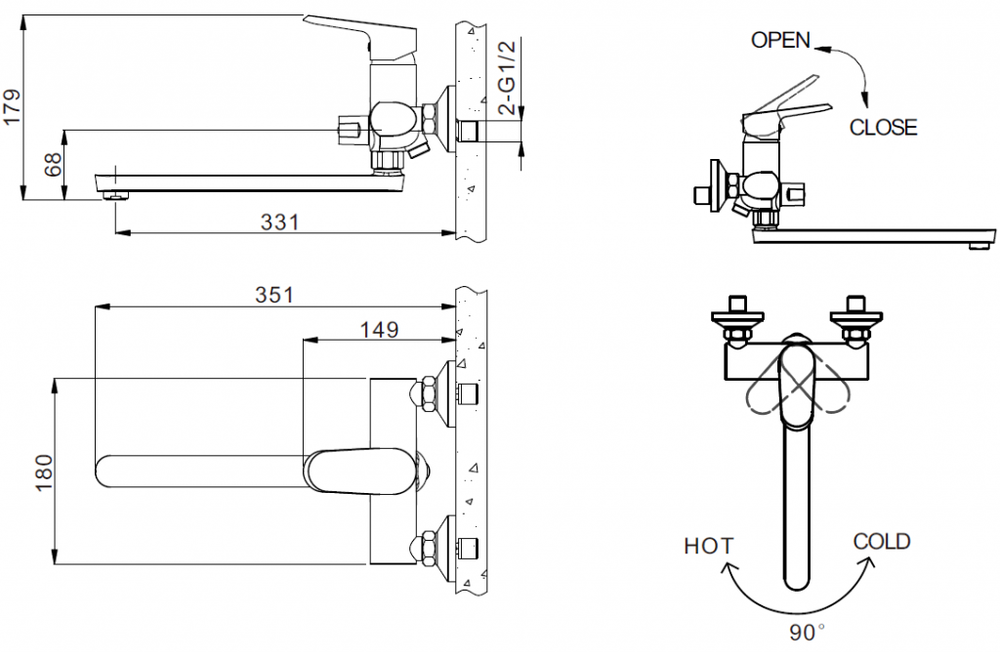 Смеситель для ванны c длинным изливом Bravat Pure
