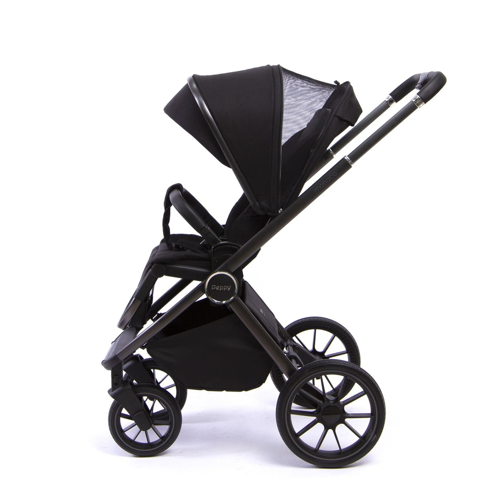 Коляска детская Peppy Monaco 2 в 1 GP Black (черный), рама темносерая, шлифованный алюминий