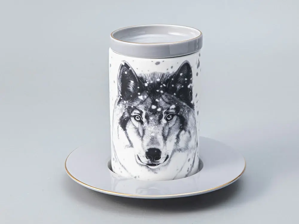 Бокал с блюдцем Тотем в подарочной упаковке, рисунок Волк, арт. 81.28374.00.1