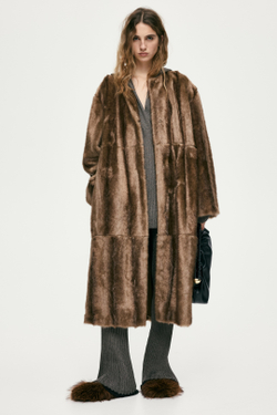 H&M Шуба с шарфом, темно-бежевый