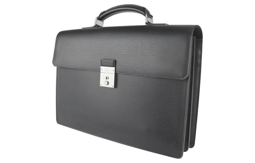 LOUIS VUITTON Leather Handbag Briefcase Regular Women"s Black