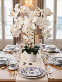 Орхидеи искусственные Люкс в кашпо белоснежные 5 веток