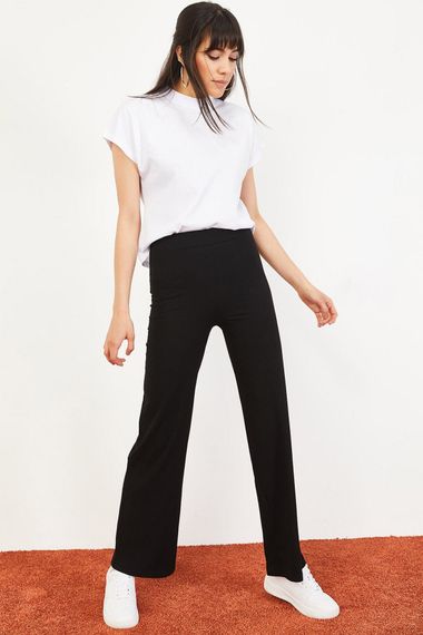 Qadın üçün beli rezinli, trapes şalvar Qara 10051020