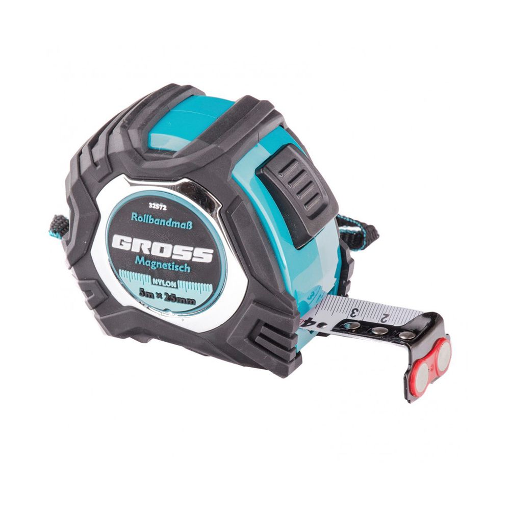 Рулетка Gross Magnetisch, с фиксатором, обрезиненная, 5 м x 25 мм