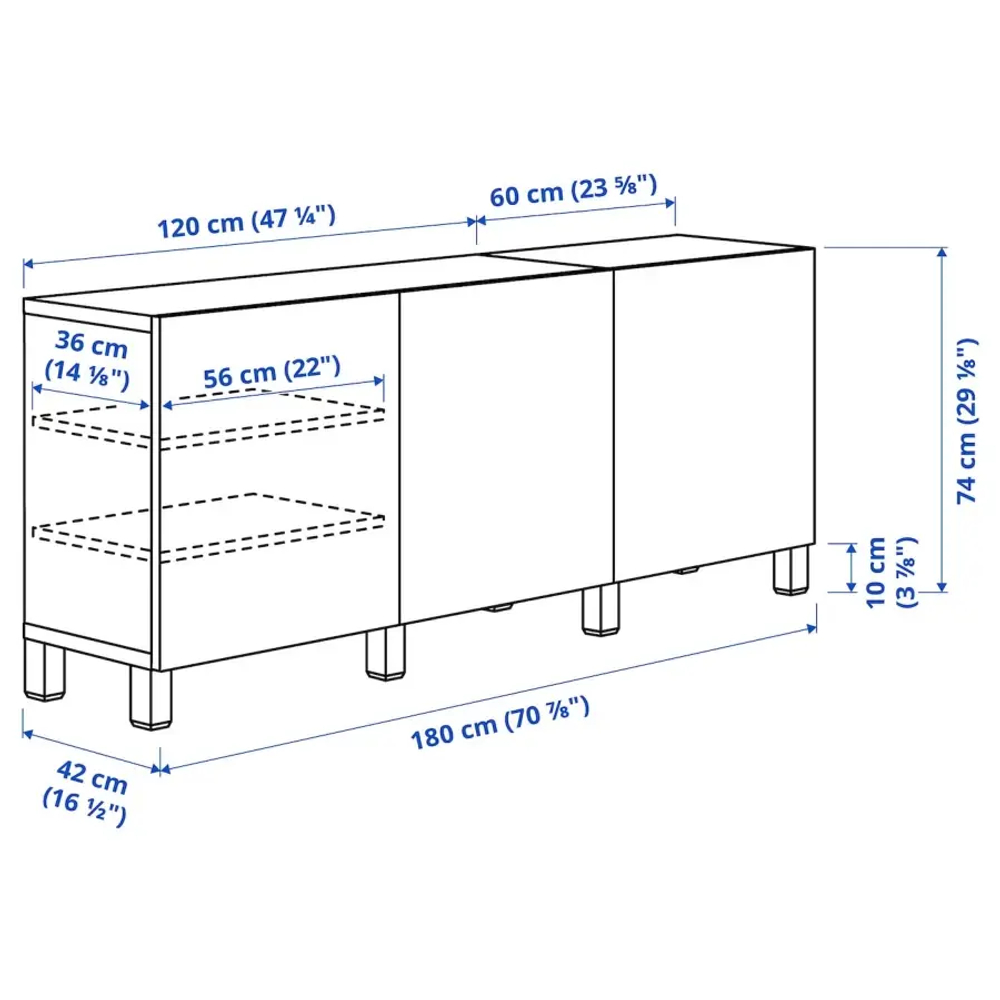 Комбинация с дверями - IKEA BESTÅ/BESTA/БЕСТО ИКЕА, 180х42х74 см, под беленый дуб