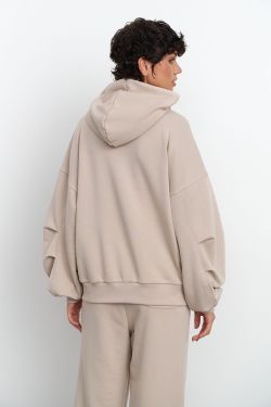 Худи на молнии с защипами на рукавах серо-бежевого цвета