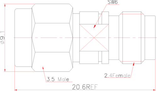LF-3.5M-2.4F-33G, Коаксиальный переходник (3.5 mm - 2.4 mm)