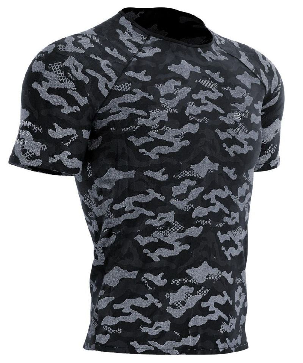 Мужская теннисная футболка Compressport Training Short Sleeve T-Shirt Camo Premium - черный