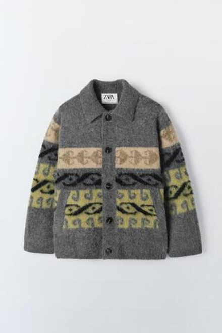 ZARА ЖАККАРДОВАЯ КУРТКА ИЗ СМЕСОВОЙ ШЕРСТИ - LIMITED EDITION, СЕРЫЙ