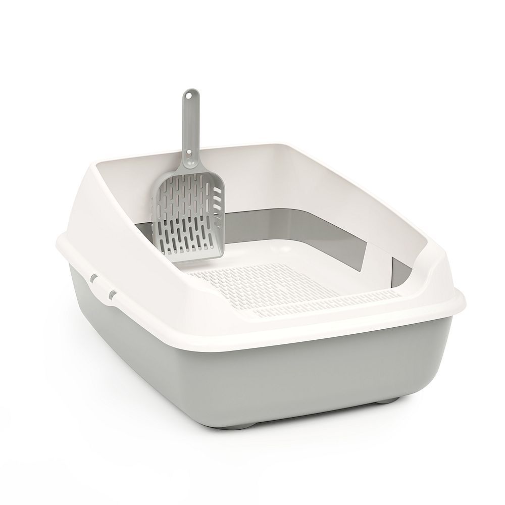 Лоток для кошек ALTA с высокими бортами, сеткой и совком, серый, 50,5 х 39 х 23,5 см