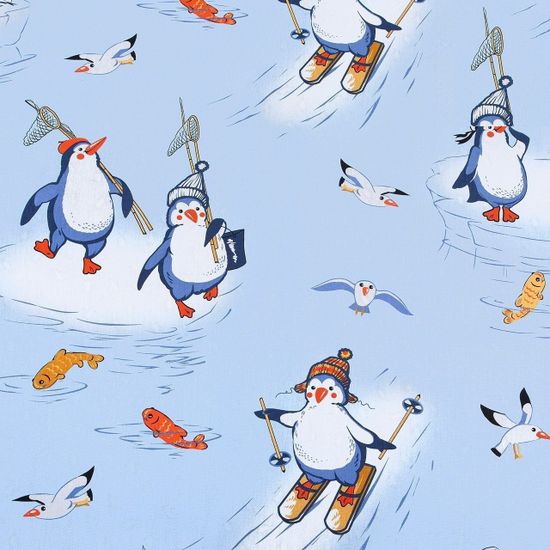 Полуторный комплект детского постельного белья Пингвиния бязь