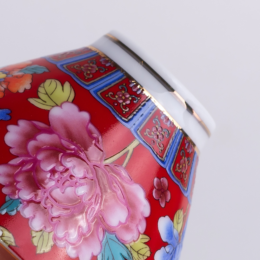 278074.6 Пиала РЕЛЬЕФ БА ХУА "Конус Цветок" h=4,5см, d=7,5см, 65 мл, фарфор красный