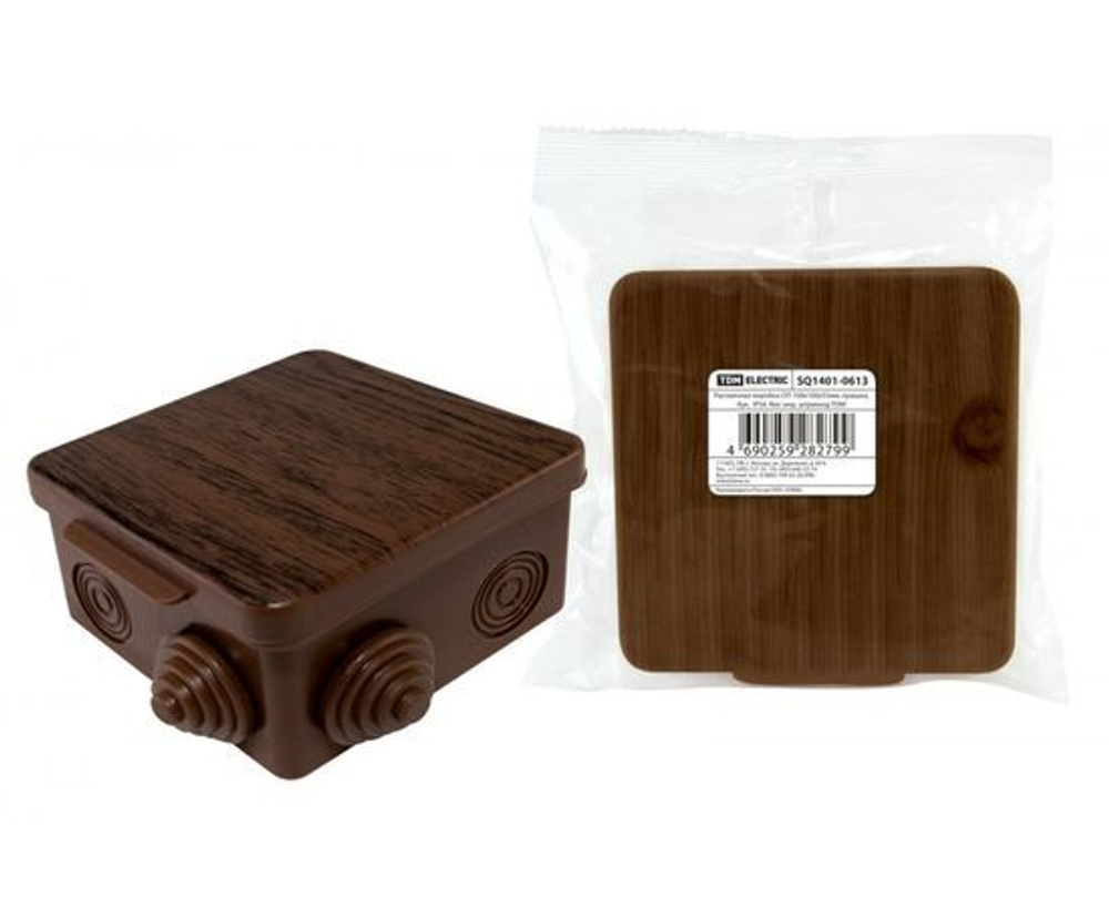 Коробка распаячная ОП 100х100х55мм, крышка, бук, IP54, 8вх. TDM (SQ1401-0613) 5 шт