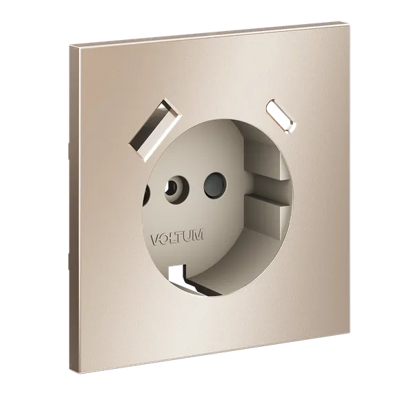 Накладка для розетки с заземлением и защитными шторками, с USB A+C, S70 Metal (платина)