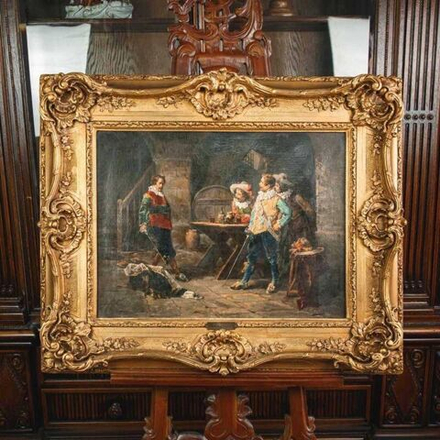 Винтаж: Антикварная картина «Дуэль Мушкетеров»