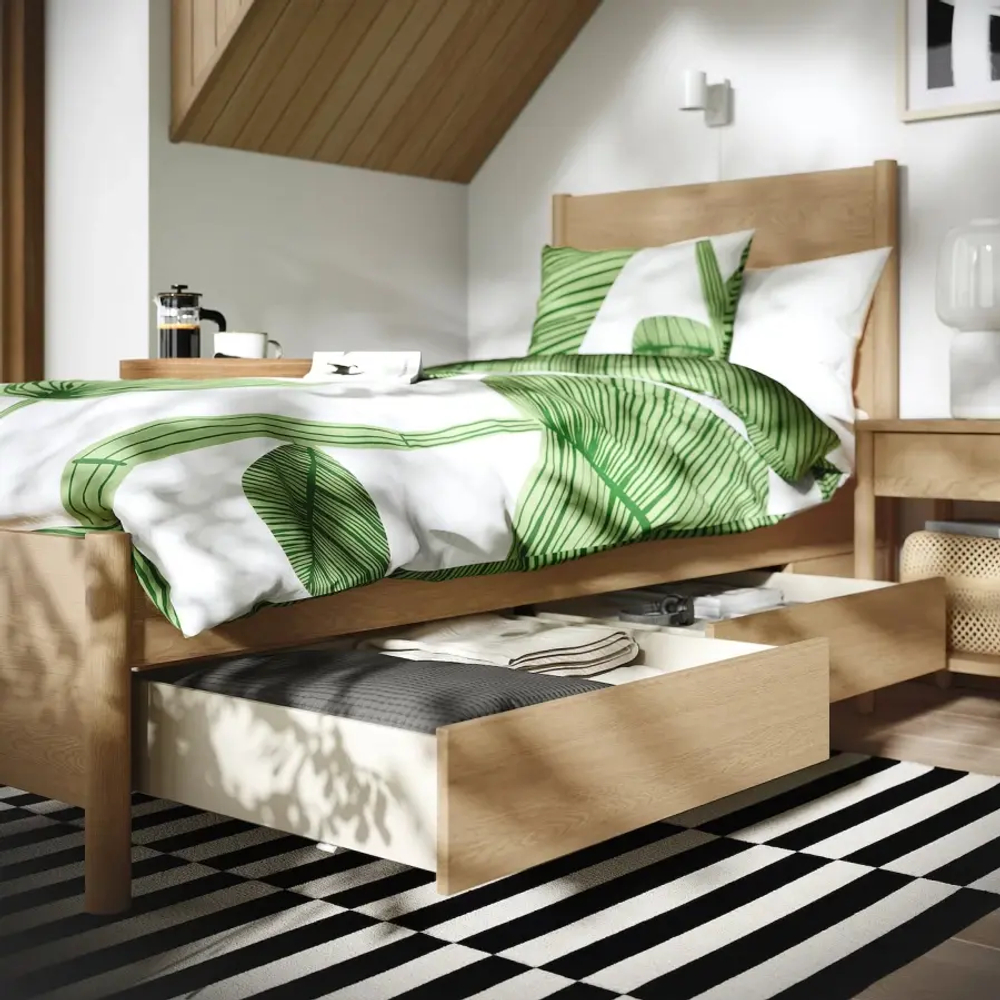Каркас кровати с ящиками - TONSTAD IKEA/ ТОНСТАД ИКЕА, 90х200 см, светло-коричневый