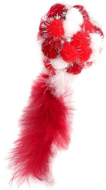Игрушка для кошек Petpark Мяч Пон-Пон с перьями 24 см красный