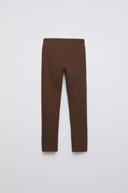 ZARA ЛЕГИНСЫ В РУБЧИК С НАШИВКОЙ, ТЕМНО-КОРИЧНЕВЫЙ