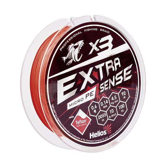 Шнур Helios Extrasense X3 PE Red 92m   0.6/10LB 0.14mm (HS-ES-X3-0.6/10LB)