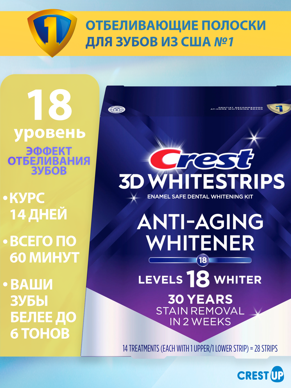 Отбеливающие полоски для зубов Crest 3D Whitestrips Anti-Aging Whitener (Radiant Express)