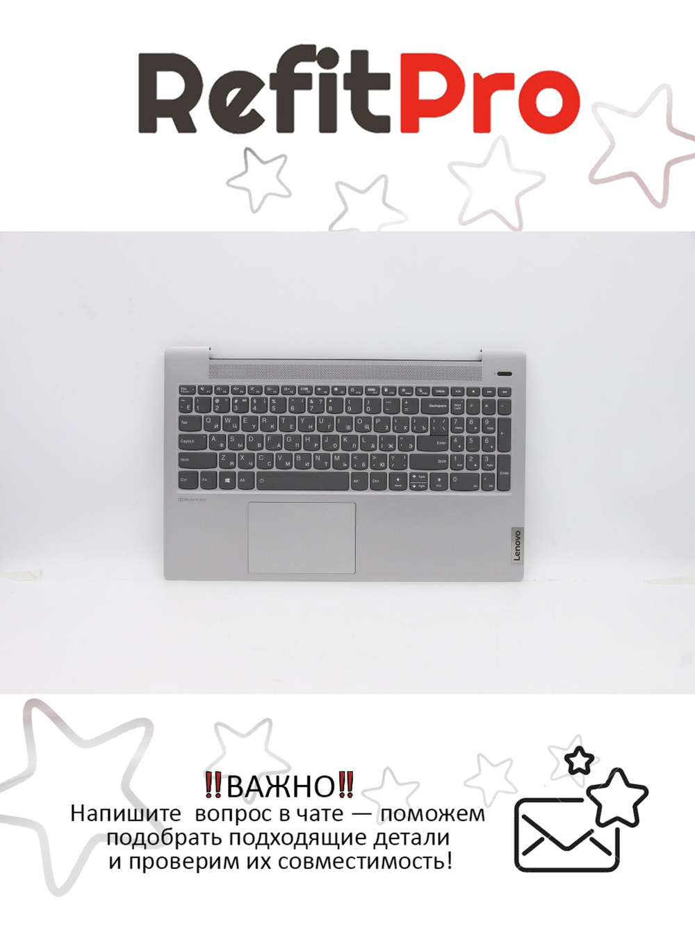 Верхняя панель с клавиатурой (топкейс) для ноутбука Lenovo ideapad 5-15ARE05 81YQ раскладка - русская, с подсветкой, с фингерпринтом, серый (5CB1A24874), оригинал