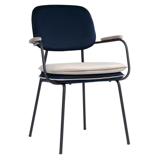 Стул с подлокотниками и контрастным кантом pea, велюр, темно-синий/бежевый