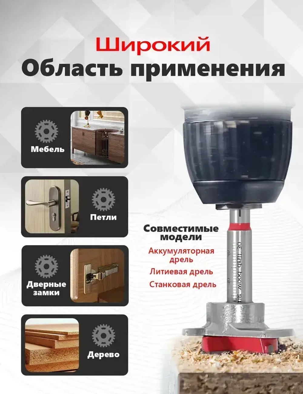 Сверло фреза Форстнера по дереву 35 мм с ограничителем TORGWIN для установки мебельных петель