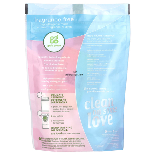Grab Green, Капсулы для стирки, деликатное, без отдушек, 24 порции, 240 г (8,4 унции)