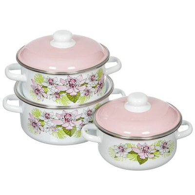 Набор эмалированной посуды 6 пр, кастрюли 2,3,4 л, СтальЭмаль, Азалия, 6КВ051М