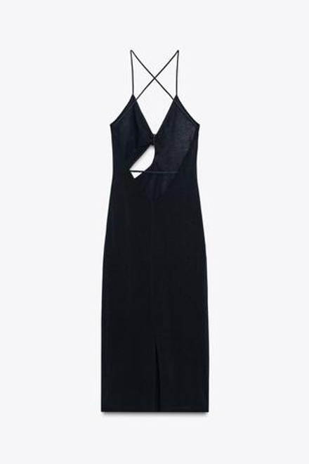 ZARA ТРИКОТАЖНОЕ ПЛАТЬЕ С ВЫРЕЗОМ НА ГРУДИ, МОРСКОЙ СИНИЙ