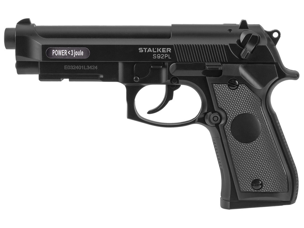 Пистолет пневматический Stalker S92PL (Beretta 92) к.4,5мм, 12г CO2, пластик, 120 м/с (12 шт./ уп.)