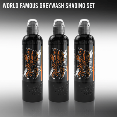 3 bottle Charcoal Greywash World Famous Tattoo Ink