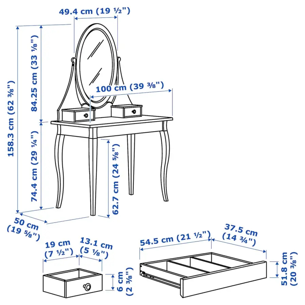 Туалетный столик - IKEA HEMNES/ ХЕМНЕС ИКЕА, 100x159х50 см, белый