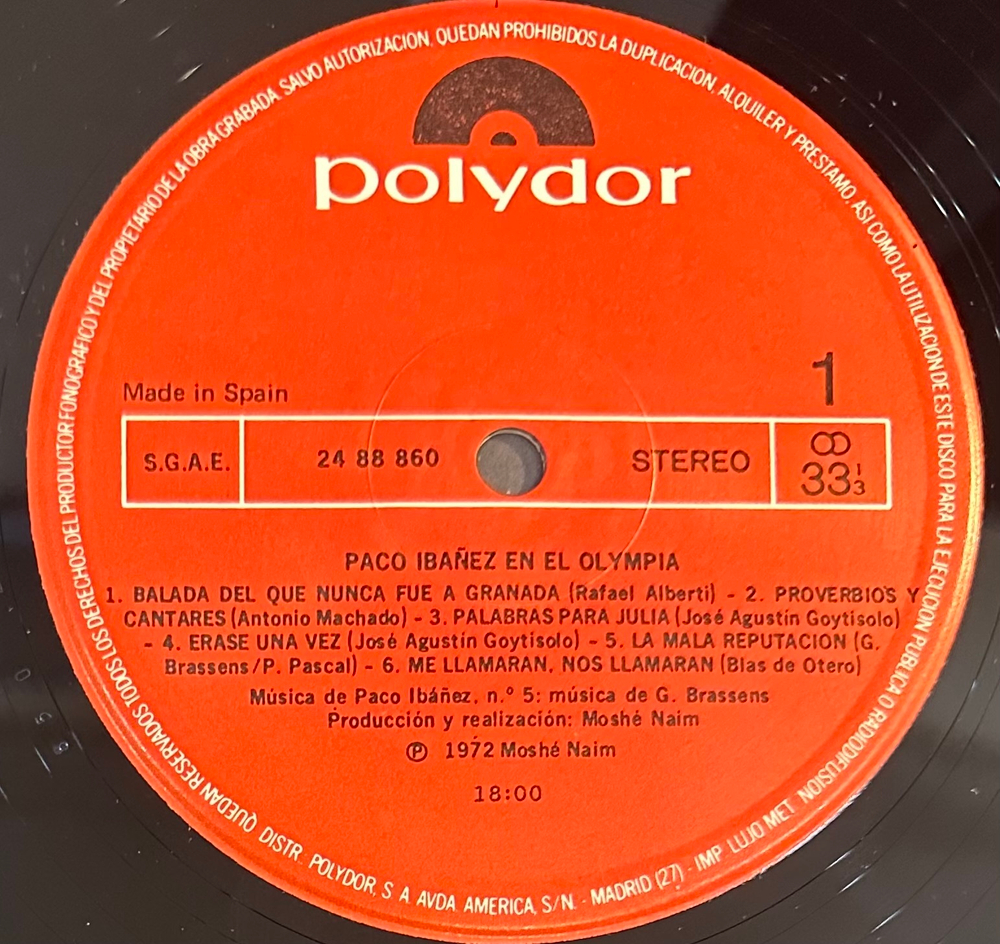 Paco Ibanez - Paco Ibanez En El Olympia (Испания 1982г.) 2LP