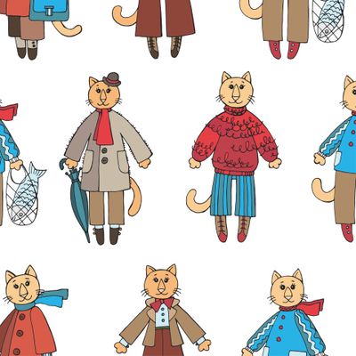 Коты на белом фоне.