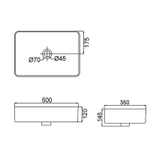 Раковина-чаша Creo Ceramique 500х350х120 накладная, прямоугольная, керамика, белый глянцевый (PU3500)