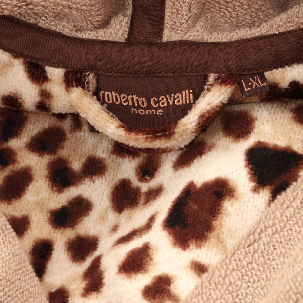 Халат велюровый Roberto Cavalli Bravo с капюшоном коричневый