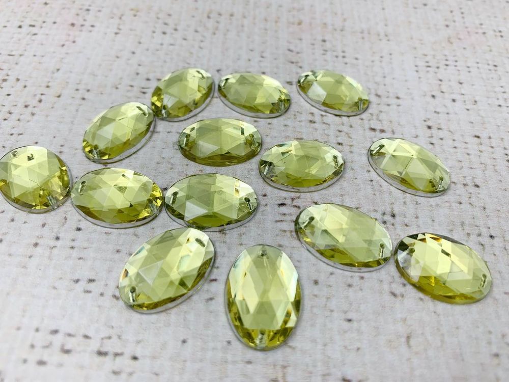 Стразы пришивные акрил, d 1,4х1 см, жёлто-зелёный