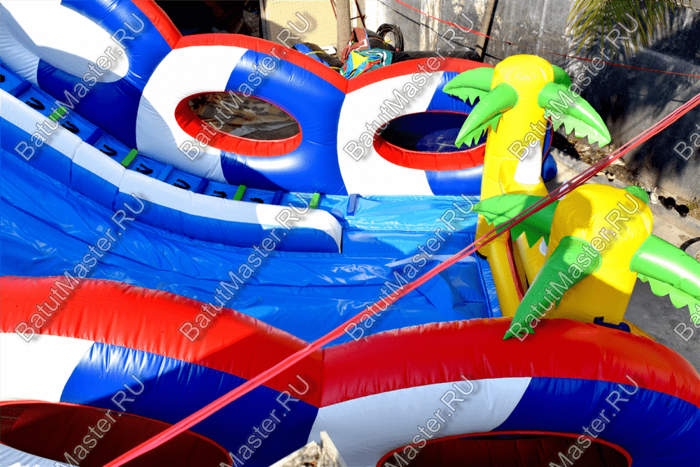 Коммерческий надувной батут-горка "Дракон" 10*5*8 м,без шипов сине-белый