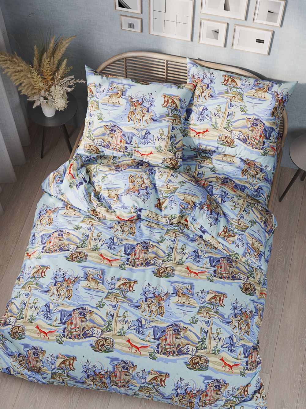 Простынь на резинке перкаль Сказка "Сказки севера" 140x200 см