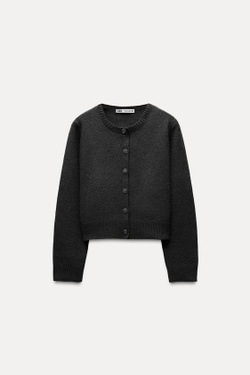 ZARA КАРДИГАН ОБЛЕГАЮЩЕГО КРОЯ, СЕРЫЙ С МЕЛАНЖЕВЫМ ЭФФЕКТОМ