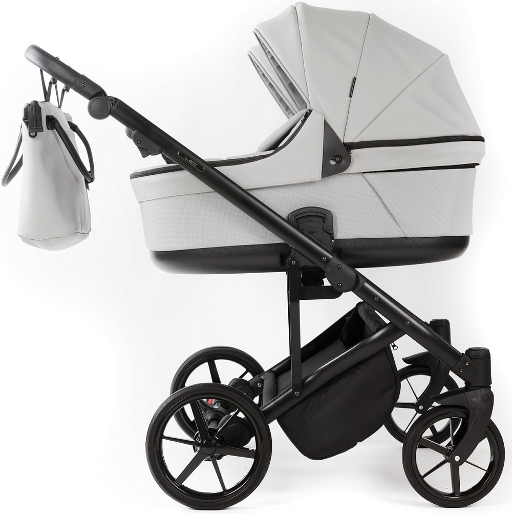 Детская коляска для двойни Adamex Leo Duo Deluxe 3 в 1 DUO-SA3 (СВ.СЕРАЯ КОЖА)
