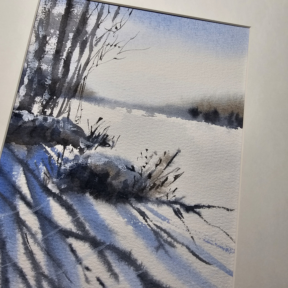 Картина авторская акварельная в паспарту 21х30 см на стену для интерьера "Пейзаж в стиле Андерса Андерссона"